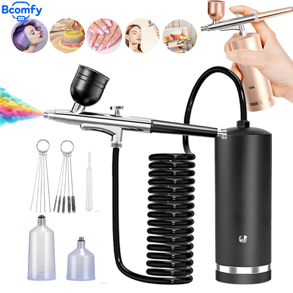 Nail Fan Brush - Aerógrafo con Compresor Recargable, Mini Pistola