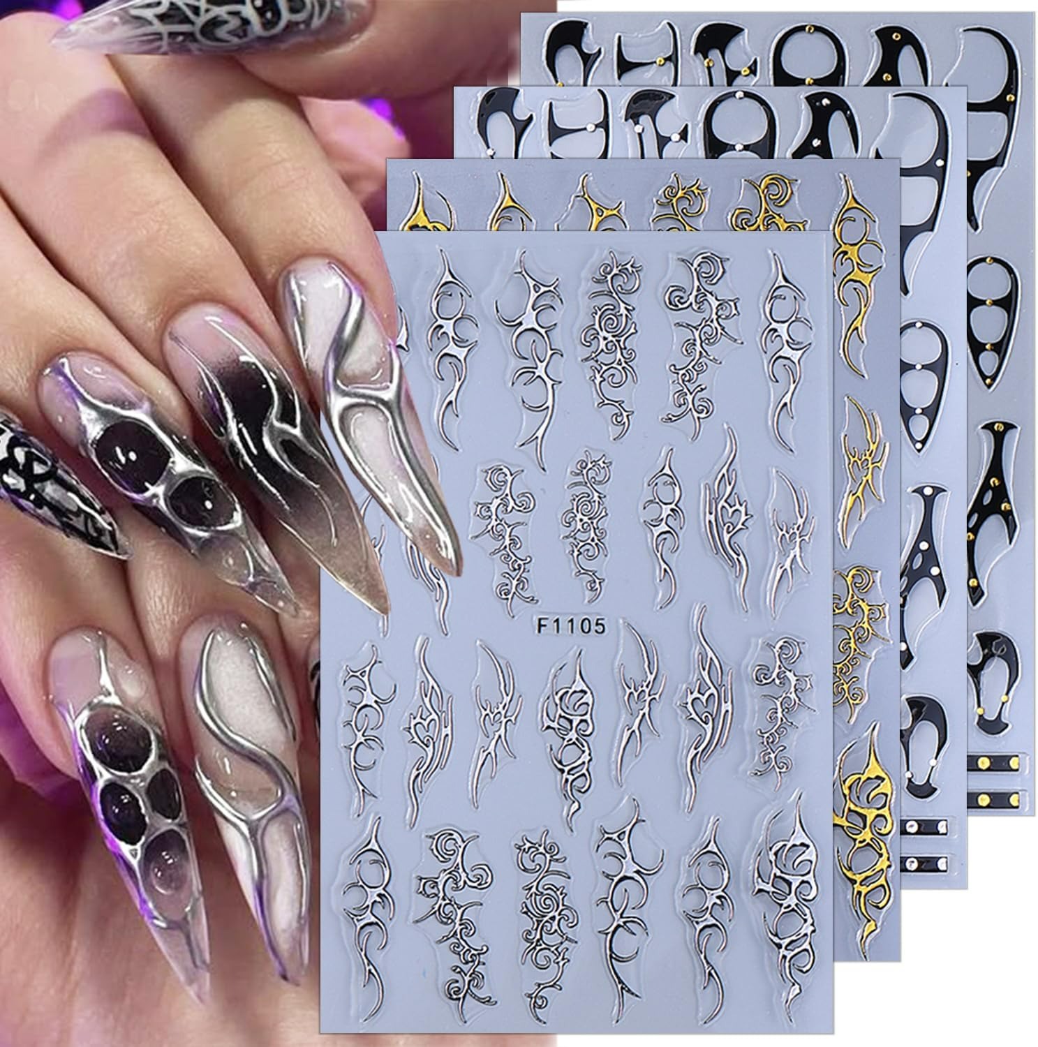 Nail Art Vintage - Calcomanías góticas para decoración de uñas,