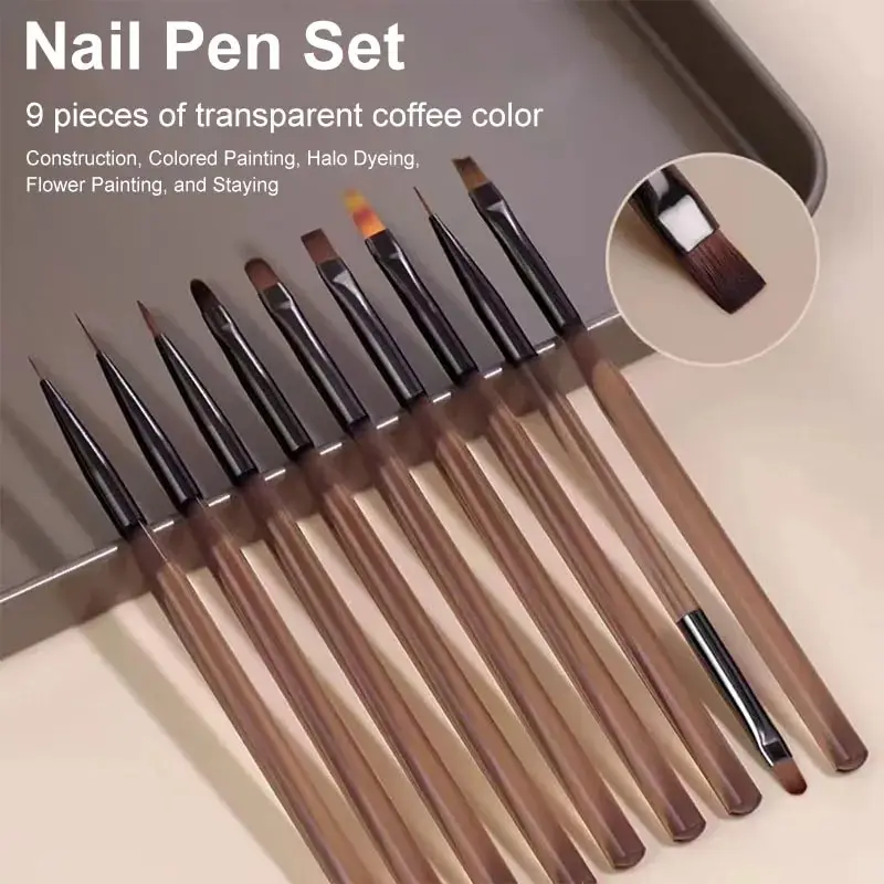 Nail Fan Brush - Juego de 9 pinceles para decoración