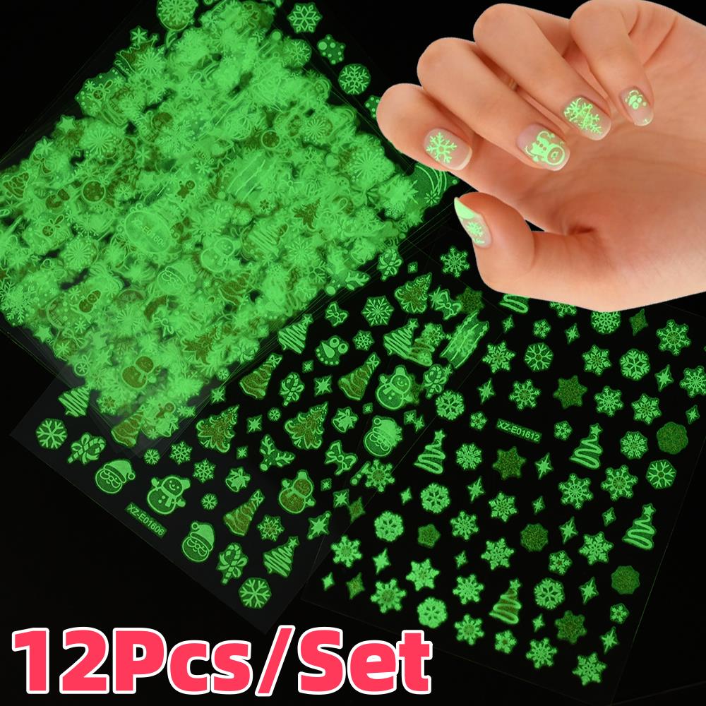 Nail Art Xmas Tree - 12 unids/set 3D luminosos copos de