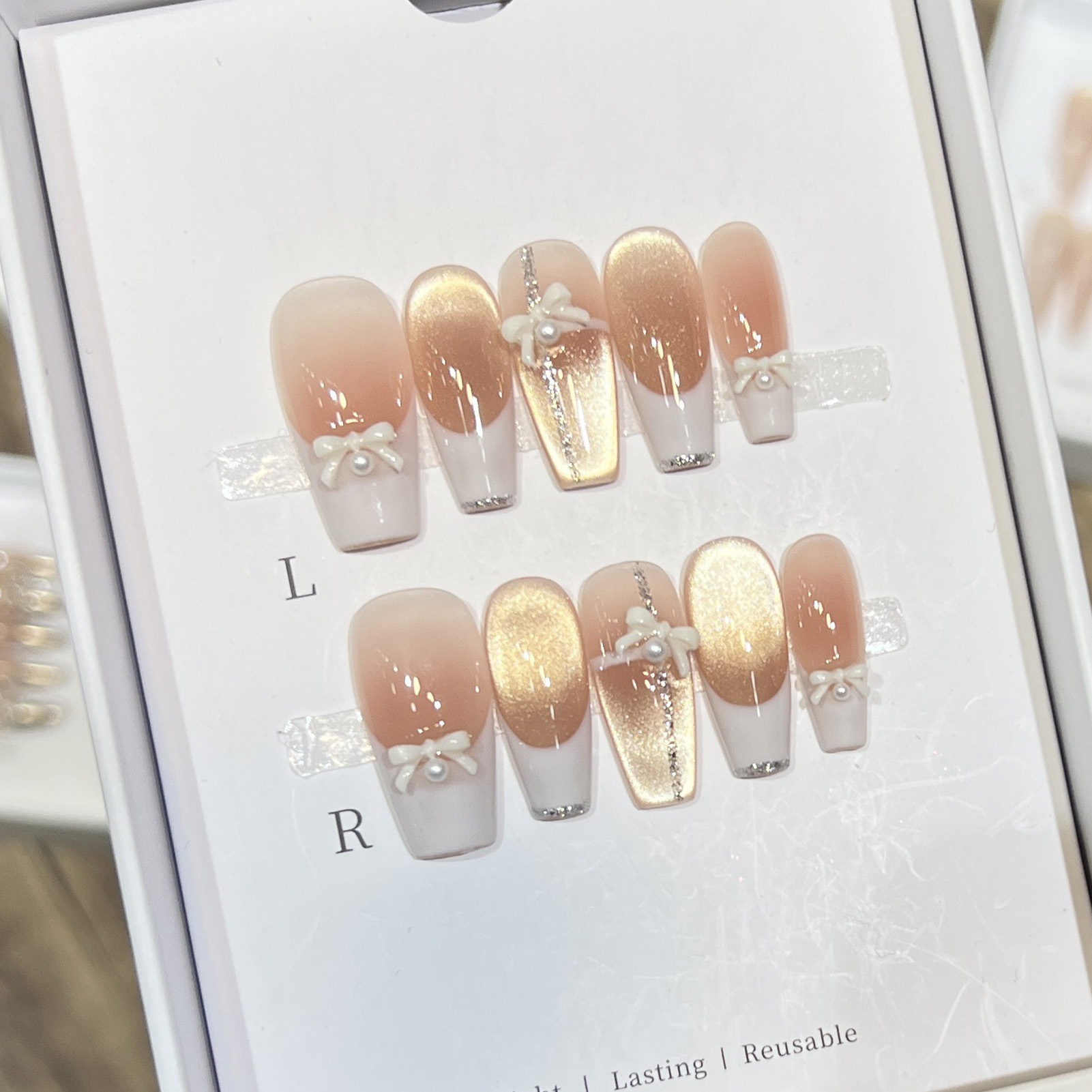 Nail Art Pink Cat Eye - 10 Uds. De uñas postizas de