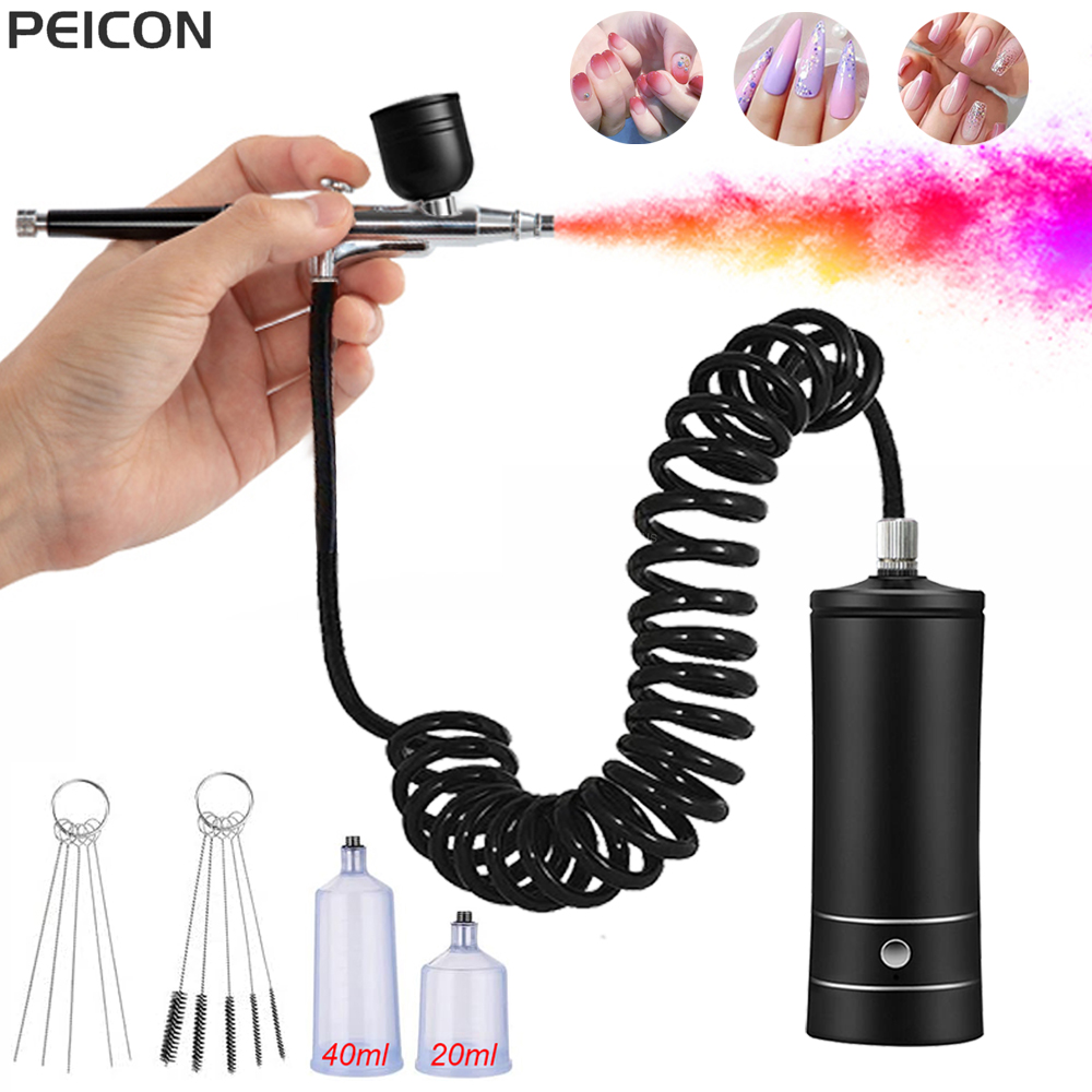 Nail Fan Brush - Aerógrafo para uñas con compresor, cepillo