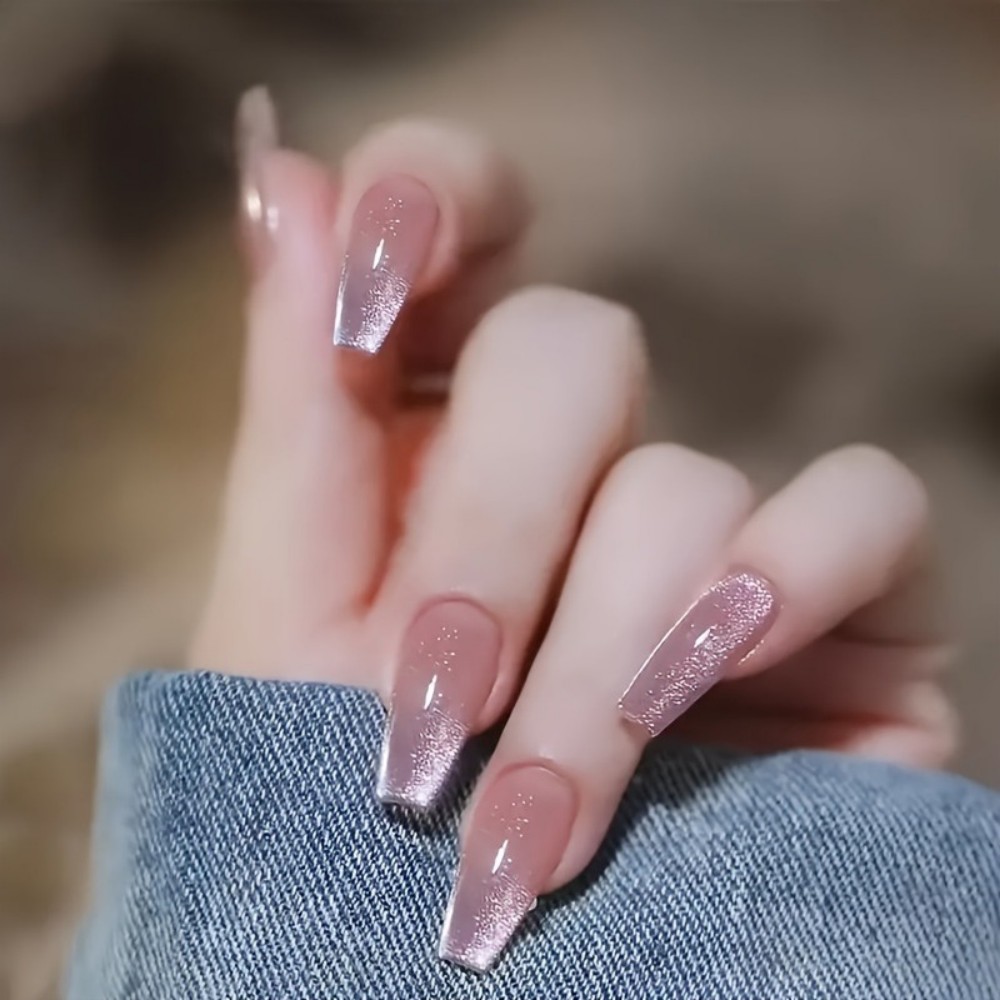 24 Uñas Postizas Largas con Di - Nail Art Pink Cat Eye reseña y precio