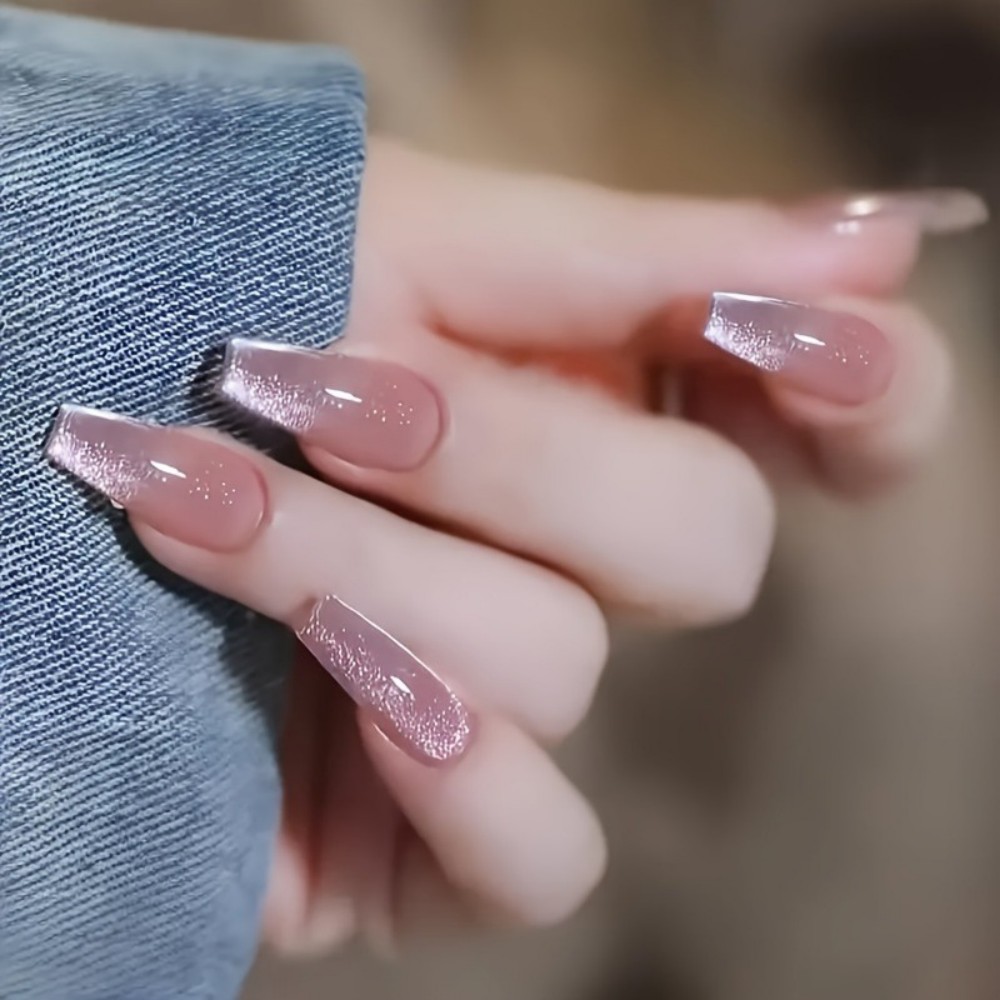 24 Uñas Postizas Largas con Di - Nail Art Pink Cat Eye reseña y precio