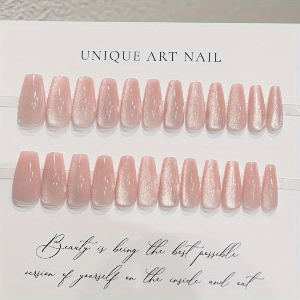 24 Uñas Postizas Largas con Di - Nail Art Pink Cat Eye reseña y precio