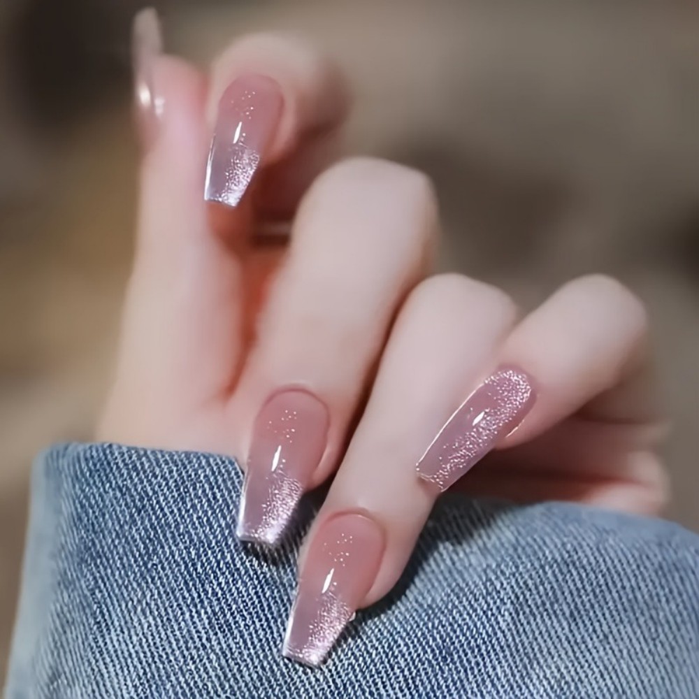 24 Uñas Postizas Largas con Di - Nail Art Pink Cat Eye reseña y precio