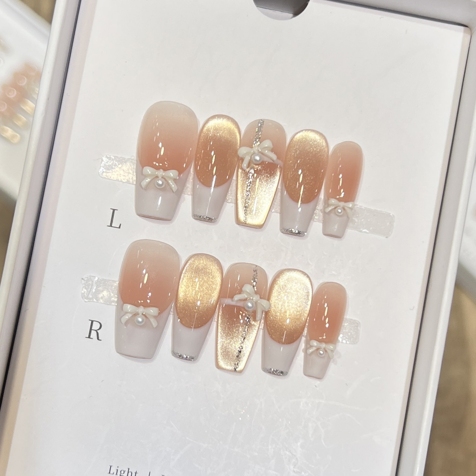 10 Uds. De uñas postizas de re - Nail Art Pink Cat Eye reseña y precio